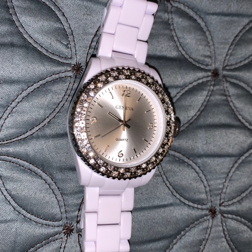 Geneva White Rhinestone Quartz Watch